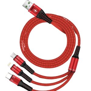 3v1 nabíjecí kabel USB 2.0 - USB-C, Micro USB, lightning 1,2M - Červený