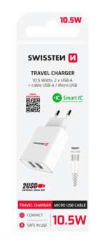 SÍŤOVÝ ADAPTÉR SMART IC 2x USB 2,1A POWER + DATOVÝ KABEL USB / MICRO USB 1,2 M BÍLÝ - Obrázek 2