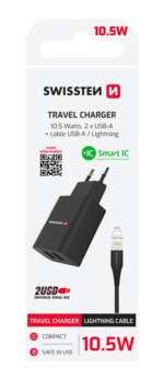 SÍŤOVÝ ADAPTÉR SMART IC 2x USB 2,1A POWER + DATOVÝ KABEL USB / LIGHTNING 1,2 M ČERNÝ - Obrázek 2