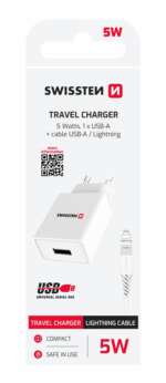 SÍŤOVÝ ADAPTÉR SMART IC 1x USB 1A POWER + DATOVÝ KABEL USB / LIGHTNING 1,2 M BÍLÝ