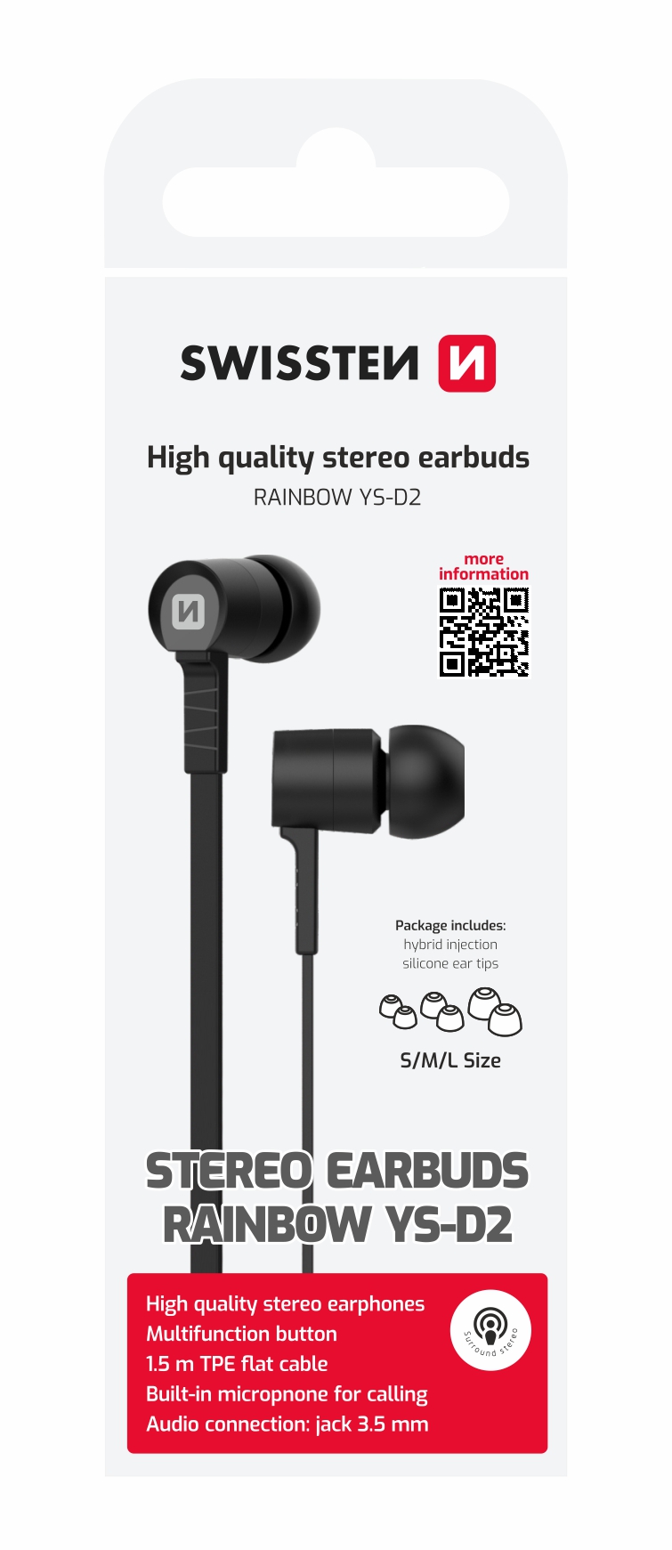 SLUCHÁTKA EARBUDS RAINBOW YS-D2 ČERNÁ - Obrázek 1
