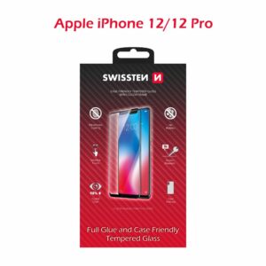 SKLO FULL GLUE, COLOR FRAME, CASE FRIENDLY PRO APPLE IPHONE 12/12 PRO ČERNÉ