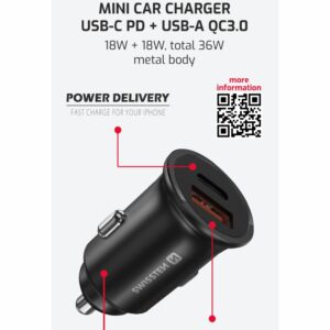 CL ADAPTÉR POWER DELIVERY USB-C + QUICK CHARGE 3.0 36W METAL ČERNÝ