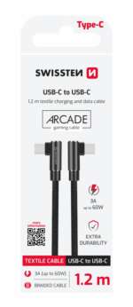 TEXTILNÍ DATOVÝ KABEL ARCADE USB-C / USB-C 1,2 M ČERNÝ