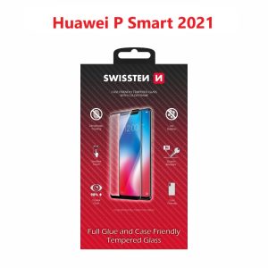 SKLO FULL GLUE, COLOR FRAME, CASE FRIENDLY PRO HUAWEI P SMART 2021 ČERNÉ