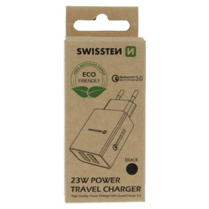 SÍŤOVÝ ADAPTÉR 2x USB QC 3.0 + USB, 23W ČERNÝ (ECO BALENÍ)