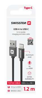DATOVÝ KABEL TEXTILE USB / USB-C 1,2 M ČERNÝ