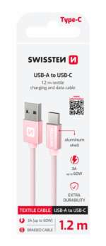 DATOVÝ KABEL TEXTILE USB / USB-C 1,2 M RŮŽOVO/ZLATÝ