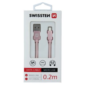 DATOVÝ KABEL TEXTILE USB / MICRO USB 0,2 M RŮŽOVO/ZLATÝ