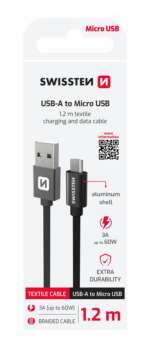 DATOVÝ KABEL TEXTILE USB / MICRO USB 1,2 M ČERNÝ - Obrázek 2