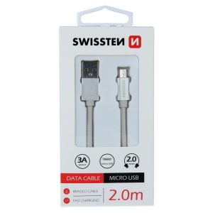 DATOVÝ KABEL TEXTILE USB / MICRO USB 2,0 M STŘÍBRNÝ