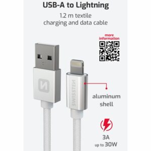 DATOVÝ KABEL TEXTILE USB / LIGHTNING 1,2 M STŘÍBRNÝ