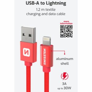DATOVÝ KABEL TEXTILE USB / LIGHTNING 1,2 M ČERVENÝ