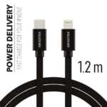 DATOVÝ KABEL TEXTILE USB-C / LIGHTNING 1,2 M ČERNÝ - Obrázek 3
