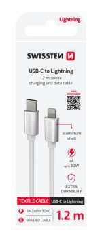 DATOVÝ KABEL TEXTILE USB-C / LIGHTNING 1,2 M STŘÍBRNÝ - Obrázek 2