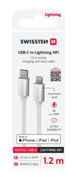 DATOVÝ KABEL TEXTILE USB-C / LIGHTNING MFi 1,2 M STŘÍBRNÝ - Obrázek 2