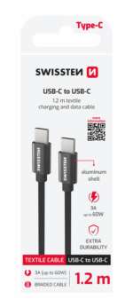 DATOVÝ KABEL TEXTILE USB-C / USB-C 1,2 M ČERNÝ