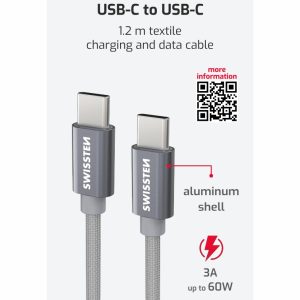 DATOVÝ KABEL TEXTILE USB-C / USB-C 1,2 M ŠEDÝ