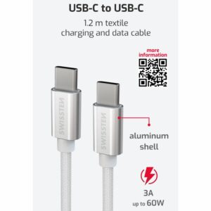 DATOVÝ KABEL TEXTILE USB-C / USB-C 1,2 M STŘÍBRNÝ
