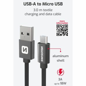 DATOVÝ KABEL TEXTILE USB / MICRO USB 3,0 M ČERNÝ