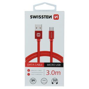 DATOVÝ KABEL TEXTILE USB / MICRO USB 3,0 M ČERVENÝ