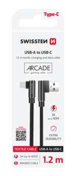 TEXTILNÍ DATOVÝ KABEL ARCADE USB / USB-C 1,2 M ČERNÝ