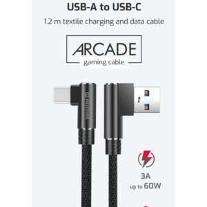 TEXTILNÍ DATOVÝ KABEL ARCADE USB / USB-C 1,2 M ČERNÝ