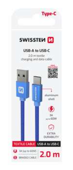 DATOVÝ KABEL TEXTILE USB / USB-C 2,0 M MODRÝ