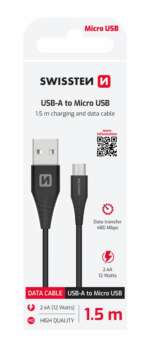 DATOVÝ KABEL USB / MICRO USB 1,5 M ČERNÝ (6,5mm)
