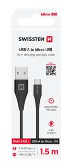 DATOVÝ KABEL USB / MICRO USB 1,5 M ČERNÝ (9mm)