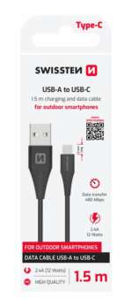 DATOVÝ KABEL USB / USB-C ČERNÝ 1,5M (9mm) - Obrázek 2
