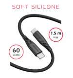 DATOVÝ KABEL SOFT SILICONE USB-C / USB-C 1,5 M 60W ČERNÝ - Obrázek 3