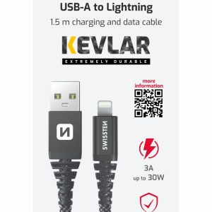 DATOVÝ KABEL KEVLAR USB / LIGHTNING 1,5 M ANTRACIT
