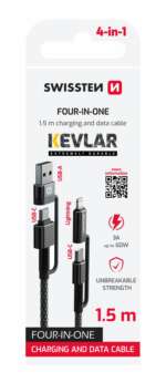 DATOVÝ KABEL KEVLAR 4in1 3A 1,5 M ANTRACIT
