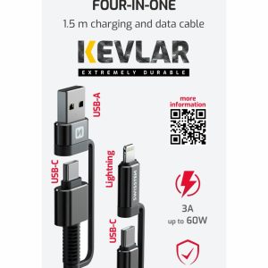 DATOVÝ KABEL KEVLAR 4in1 3A 1,5 M ANTRACIT
