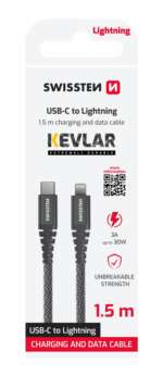 DATOVÝ KABEL KEVLAR USB-C / LIGHTNING 1,5 M ANTRACIT