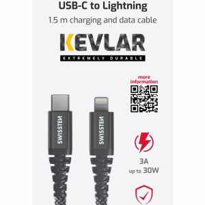 DATOVÝ KABEL KEVLAR USB-C / LIGHTNING 1,5 M ANTRACIT