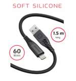 DATOVÝ KABEL SOFT SILICONE USB / LIGHTNING 1,5 M 30W ČERNÝ - Obrázek 2