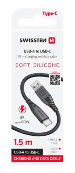 DATOVÝ KABEL SOFT SILICONE USB / USB-C 1,5 M 60W ČERNÝ