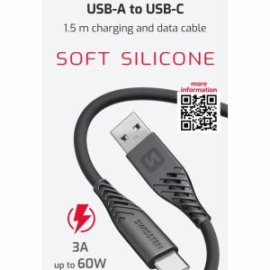DATOVÝ KABEL SOFT SILICONE USB / USB-C 1,5 M 60W ČERNÝ