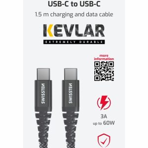 DATOVÝ KABEL KEVLAR USB-C / USB-C 1,5 M ANTRACIT