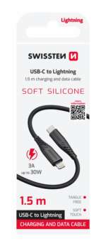 DATOVÝ KABEL SOFT SILICONE USB-C / LIGHTNING 1,5 M 30W ČERNÝ - Obrázek 2
