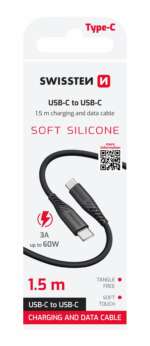 DATOVÝ KABEL SOFT SILICONE USB-C / USB-C 1,5 M 60W ČERNÝ
