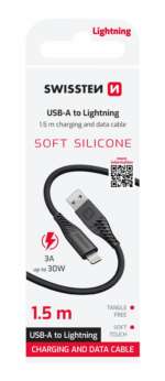 DATOVÝ KABEL SOFT SILICONE USB / LIGHTNING 1,5 M 30W ČERNÝ
