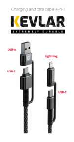 DATOVÝ KABEL KEVLAR 4in1 3A 1,5 M ANTRACIT - Obrázek 3