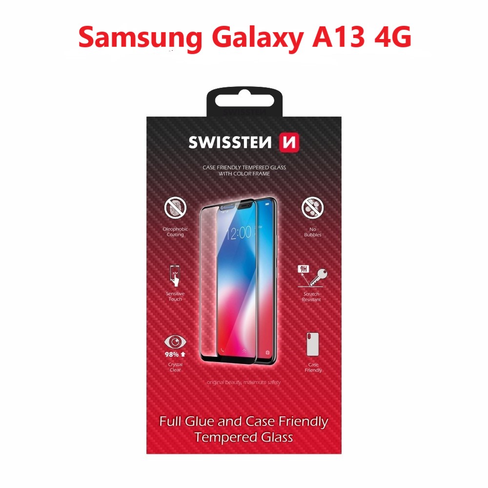 SKLO FULL GLUE, COLOR FRAME, CASE FRIENDLY PRO SAMSUNG A135 GALAXY A13 4G ČERNÉ - Obrázek 1