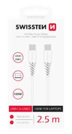 DATOVÝ KABEL TPE USB-C/USB-C POWER DELIVERY 5A (100W) 2,5 M BÍLÝ