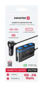 AUTOADAPTÉR S VÝSTUPEM 3x CL, 2x UCB-C PD a 1x USB-A QA 3.0, 108W - 216W