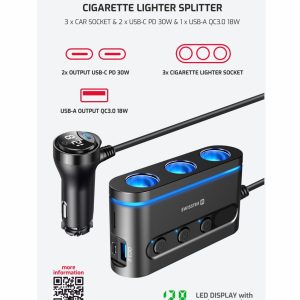 AUTOADAPTÉR S VÝSTUPEM 3x CL, 2x UCB-C PD a 1x USB-A QA 3.0, 108W - 216W