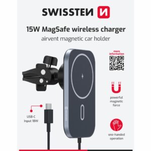 MAGNETICKÝ DRŽÁK DO VENTILACE AUTA S BEZDRÁTOVÝM NABÍJENÍM 15W (kompatibilní s MagSafe)